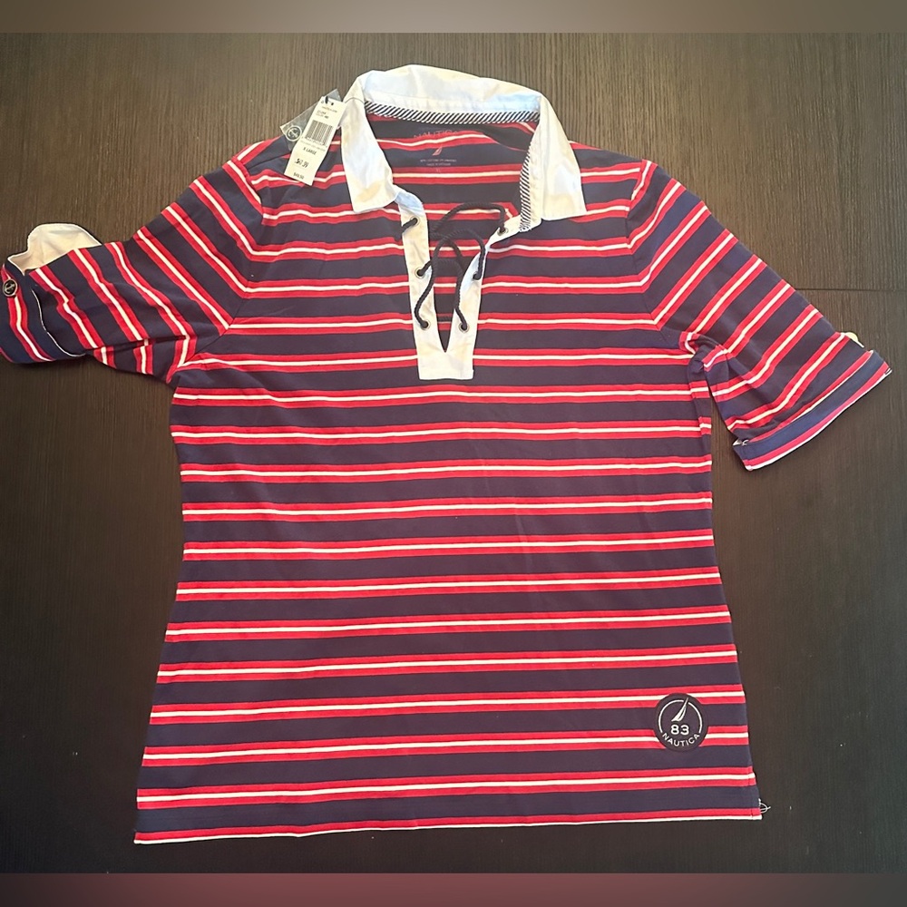 Nautica Women's Blouse in Red and White Stripes